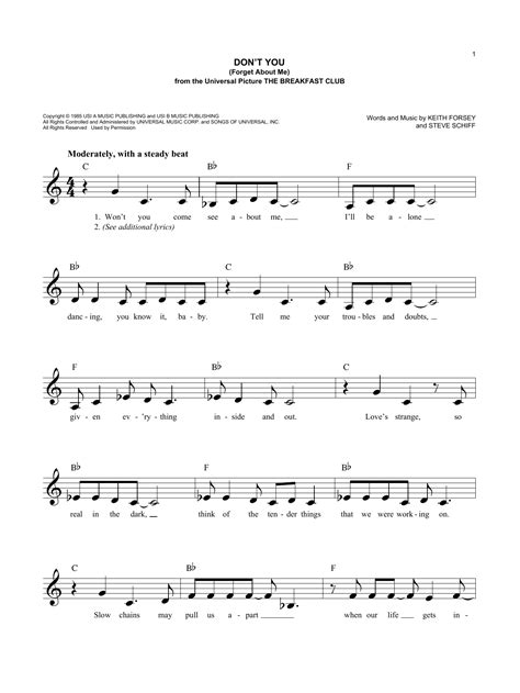Simple Minds Dont You Forget About Me Sheet Music