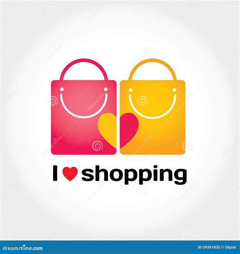 I Love Shopping Smiling Bags With Hearts On Stock Vector