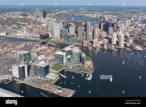 Seaport District And Downtown Aerial View Boston Ma Stock Photo