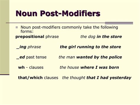 PPT - Nouns Post-Modifiers PowerPoint Presentation, free download - ID ...