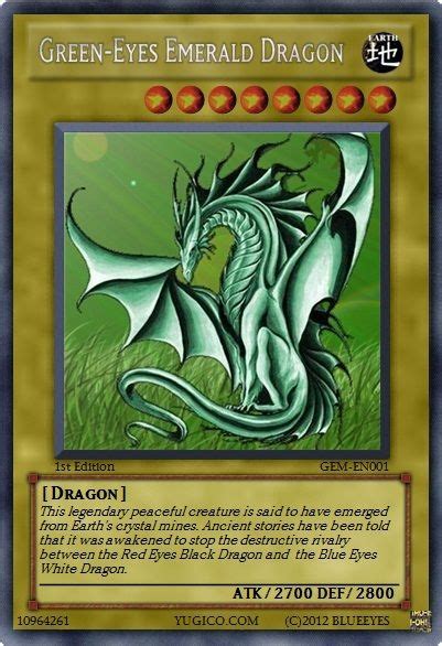 Green Eyes Emerald Dragon Custom Made Yugioh Card Yugioh Cards