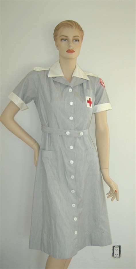 Wwii Vintage 40s 50s American Red Cross Volunteer Nurse Uniform Dress Patch Buttons Uniform