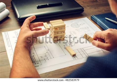 Man Businessman Architect Designer Builder Draws Stock Photo 482583979