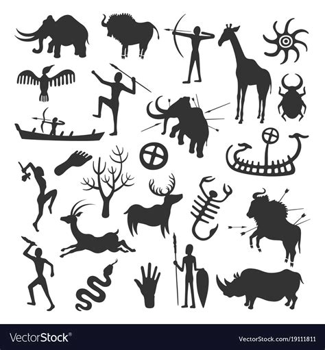 Cave Painting Set Royalty Free Vector Image Vectorstock