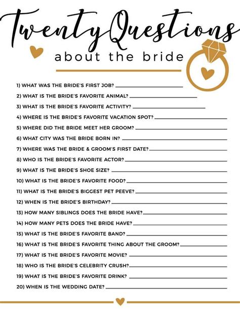 Bridal Shower Checklist Bridal Shower Questions Fun Bridal Shower
