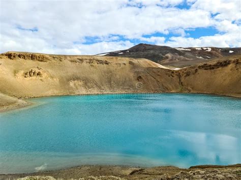 The Crystal Clear Deep Blue Lake Krafla On Iceland Stock Photo Image