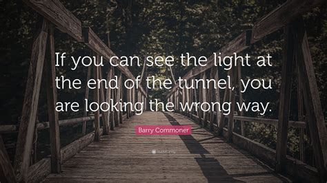 No matter what you're going through, there's a light at the end of the tunnel and it may seem hard to get to it but you can do it and just keep working towards it and you'll find the positive. Barry Commoner Quote: "If you can see the light at the end of the tunnel, you are looking the ...