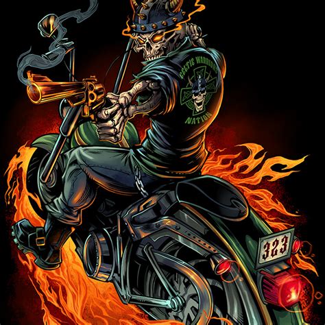 The skeleton riding a motorcycle tattoo is one that seems to be more popular with the older crowds. Skeleton Warrior Biker T-Shirt - Flyland Designs ...