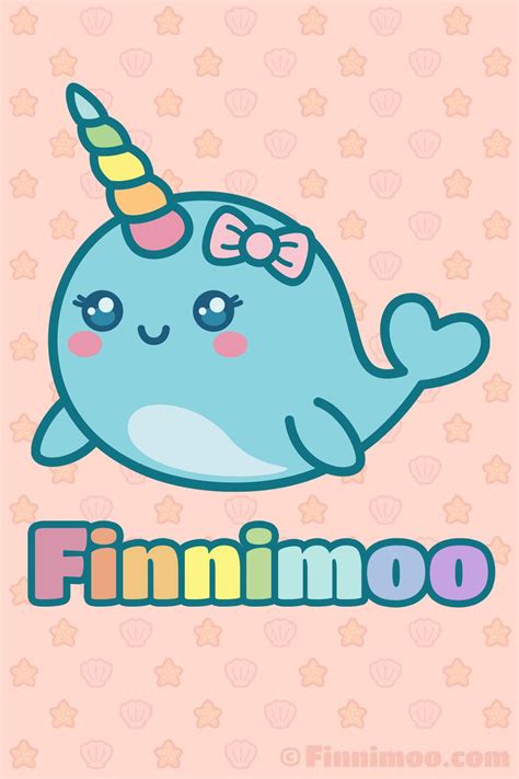 Cute Kawaii Narwhal Girl Finnimoo With Rainbow Horn And Pink Bow