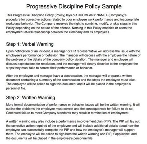 Progressive Discipline Policy Tips Free Sample