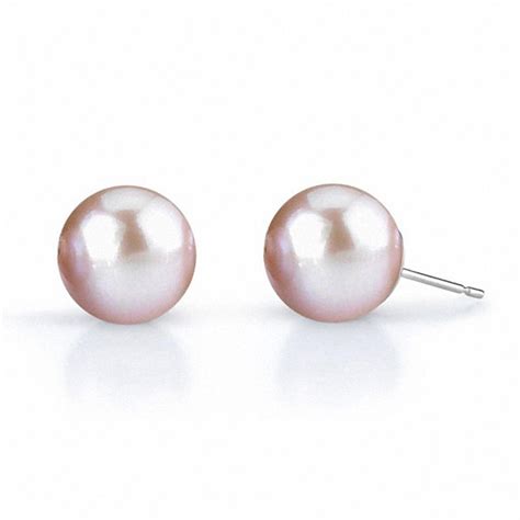 80mm Pink Cultured Freshwater Pearl Stud Earrings In 14k White Gold