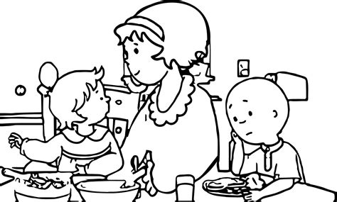 caillou dinner coloring page