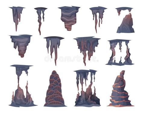 Stalagmite Stones Mountains Natural Rocks Objects In Cave Exact Vector