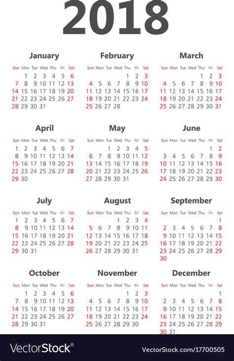 Pocket 2018 Year Calendar Royalty Free Vector Image
