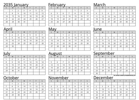 Full Year 2035 Calendar Template