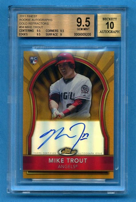 2011 Finest Mike Trout Auto Rookie Gold Refractor 3275 Bgs 95 Gem Mt