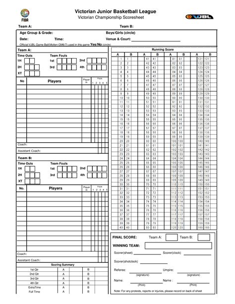 Downloadable Printable Basketball Score Sheet
