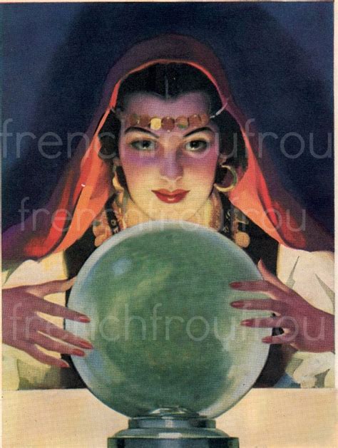 Vintage Illustration Pinup Gypsy Fortune Teller And Crystal Ball