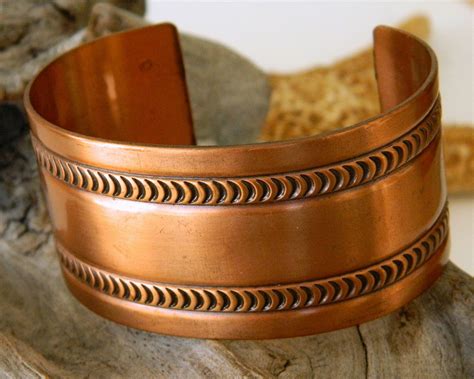 Vintage Wide Solid Copper Cuff Bracelet Embossed Moon Design Southwest