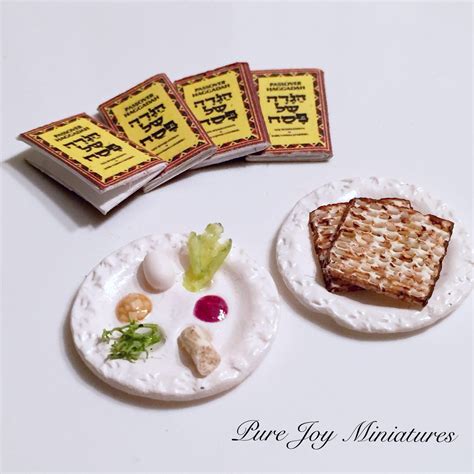 Dollhouse Miniature Jewish Passover Set Seder Plate Matzah Haggadah Passover 12th Scale
