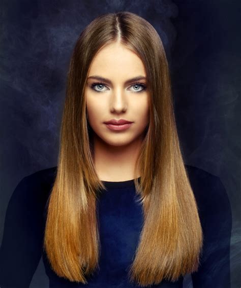 Long Straight Brunette And Red Two Tone Hairstyle
