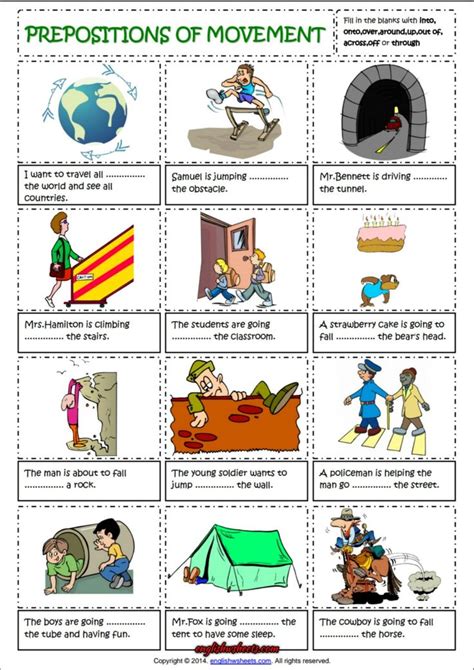 Download this free vector about english prepositions for kids, and discover more than 13 million professional graphic resources on freepik. Prepositions of Movement English Grammar Worksheet | Prepositions, English lessons for kids ...