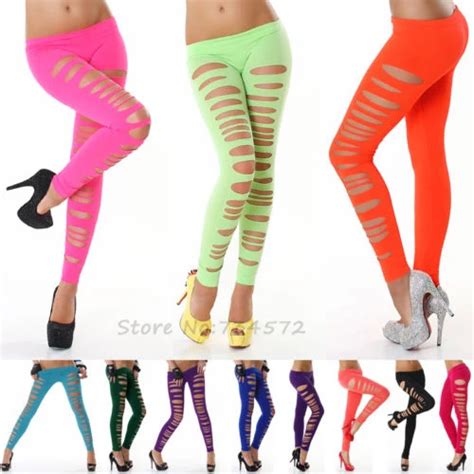 Womens Sexy Hollow Hole Skinny Candy Color Stretchy Pants Leggings