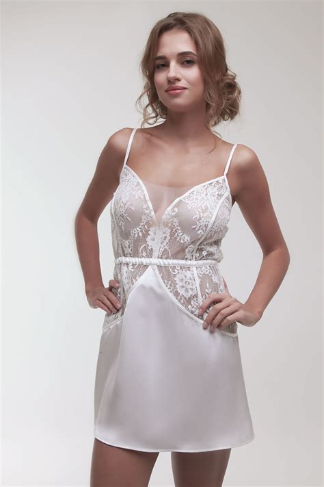 SILK BRIDAL CHEMISE WITH LACE D This Classic Silk Nightgown With A Sheer Top Traced With Lace