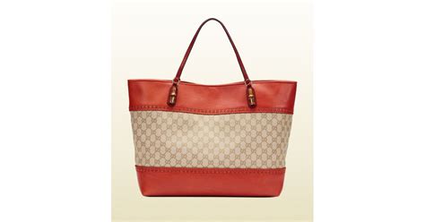 Gucci Laidback Crafty Original Gg Canvas Tote In Sand Red Lyst