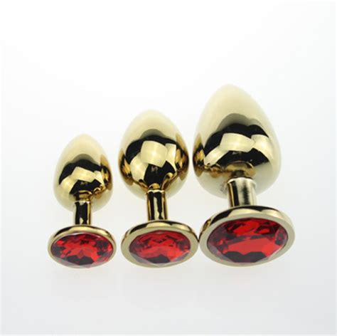 3size Gold Solid Metal Anal Plug Stainless Steel Butt Plug With Diamond