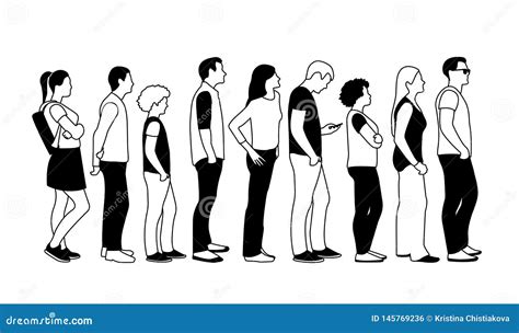 Black And White Illustration Of People In Line Stock Vector