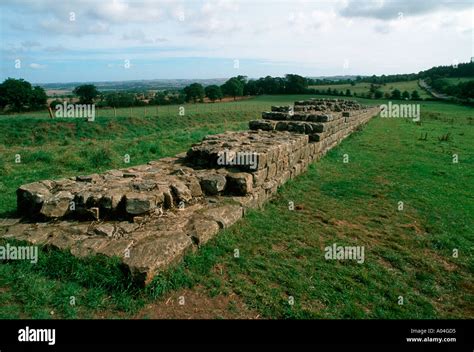 Remains Of Hadrians Roman Wall Built By Romans On Scottish Border Near