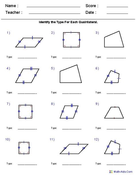 Quadrilateral Worksheet For 3rd Grade