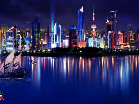 Kuwait City Night Hd Desktop Wallpaper Widescreen High Definition
