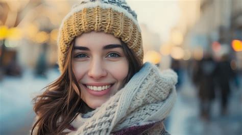 Premium Photo Woman Wearing Hat And Scarf On City Street