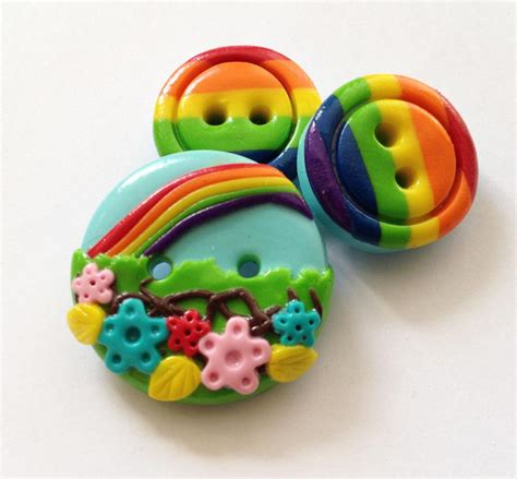Rainbow Buttons Set Of 3 Polymer Handmade Buttons On Luulla
