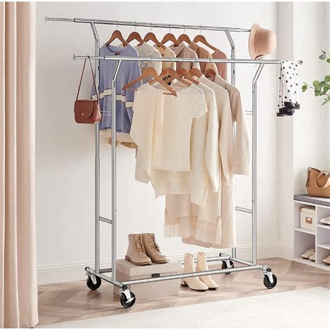 Height Adjustable Double Chrome Clothes Rail With Extendable Hanging R