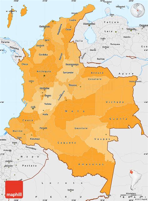 Political Shades Simple Map Of Colombia Single Color Outside Borders