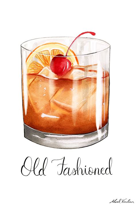 Old Fashioned Cocktail Illustration Maral Varolian Cocktail