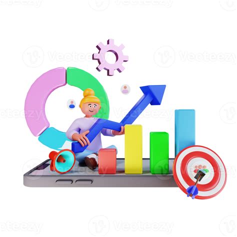 3d Character Person Doing Digital Marketing With Graph 12004586 Png