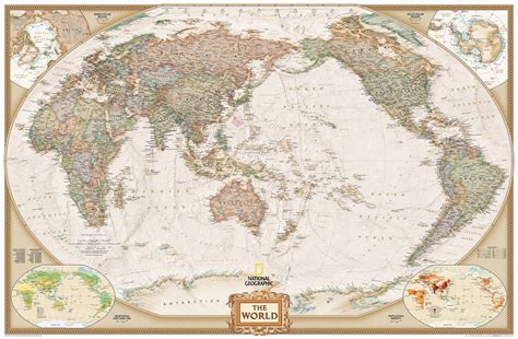 Size 24x36 Map Of The World By National Geographic Walnut Gold Frame