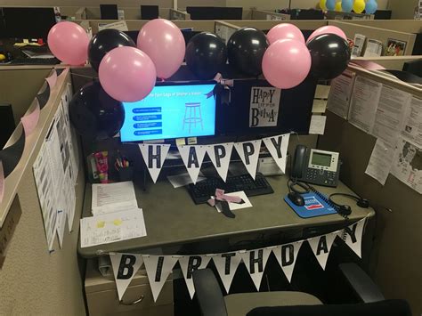 Birthday work decoration, late birthday decoration, pink and black decoration, cubicle ...