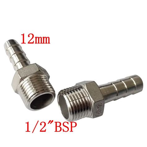 pack of 2 12 mm id hose barb tail to 1 2 bsp male hose barb fitting ss 304 stainless steel