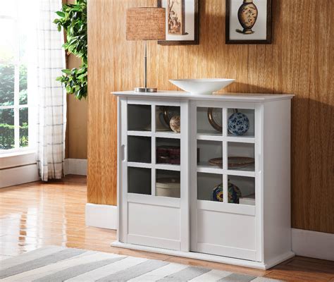 Nolan Sliding Door Wood China Cabinet With Adjustable Shelves White