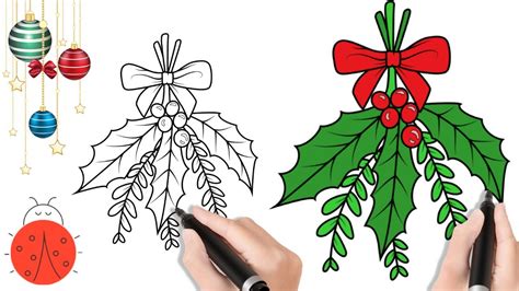 How To Draw Mistletoe Step By Step Christmas Drawing Tutorial Youtube