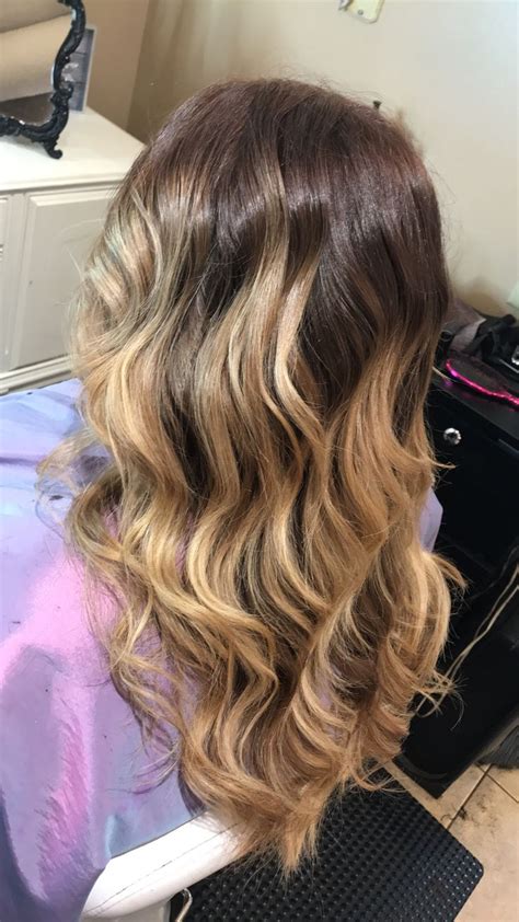 Dark Chocolate Color Base With Balayage Honey Blonde Ends Perfect For A