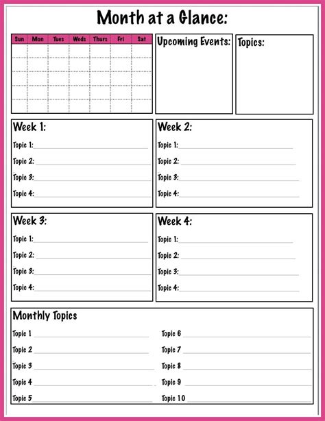 Month At A Glance Calendar Printable Calendar Templates