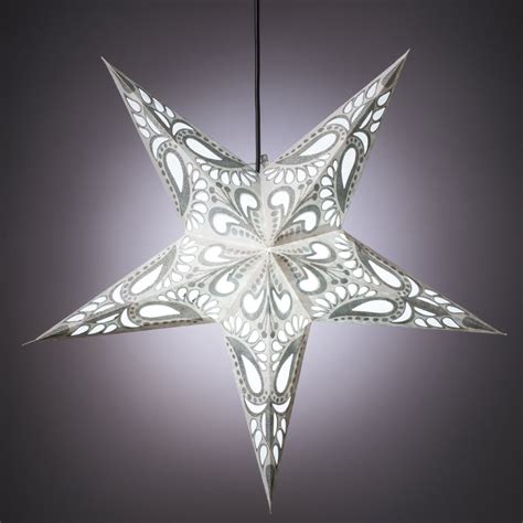 5 Point White And Silver Star Hanging Decoration Natural Collection Select