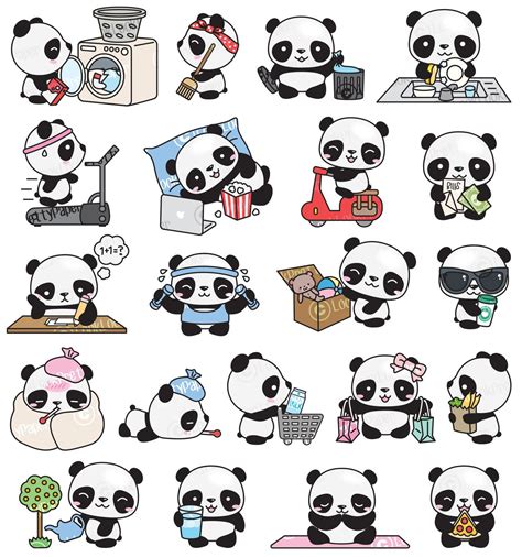 Premium Vector Clipart Kawaii Panda Cute Panda Planning Etsy France Panda Dessin Dessin