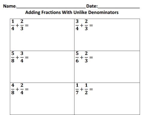 Adding Fractions With Unlike Denominators Accuteach